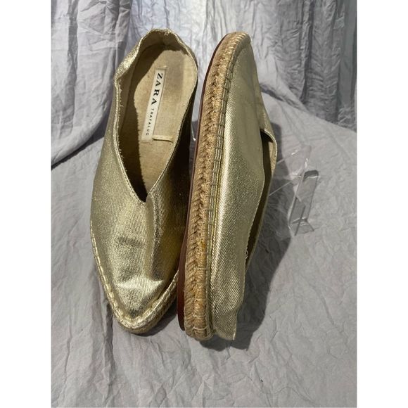Zara Trafaluc espadrilles slide in flat gold pointy toe ladies SZ 39 - Picture 5 of 9